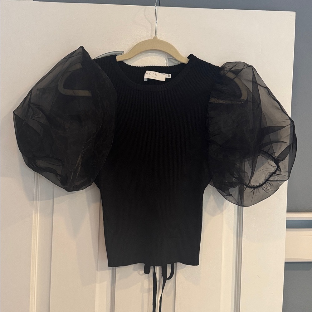Astr Black Sheer Puff Sleeve Top